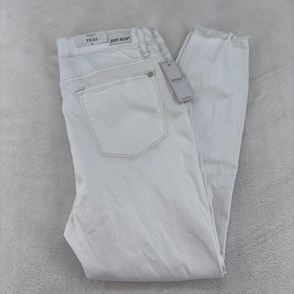 Judy Blue White High Waist Skinny Jeans Raw Hem Size 15/32 NWT